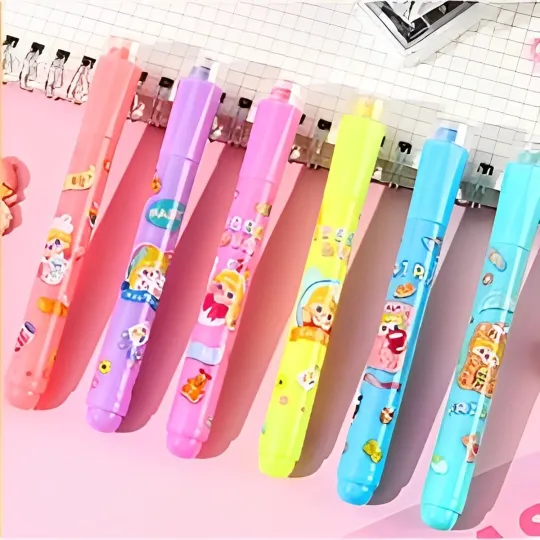 Cartoon Pattern Stamps Highlighter (6pcs/pack)